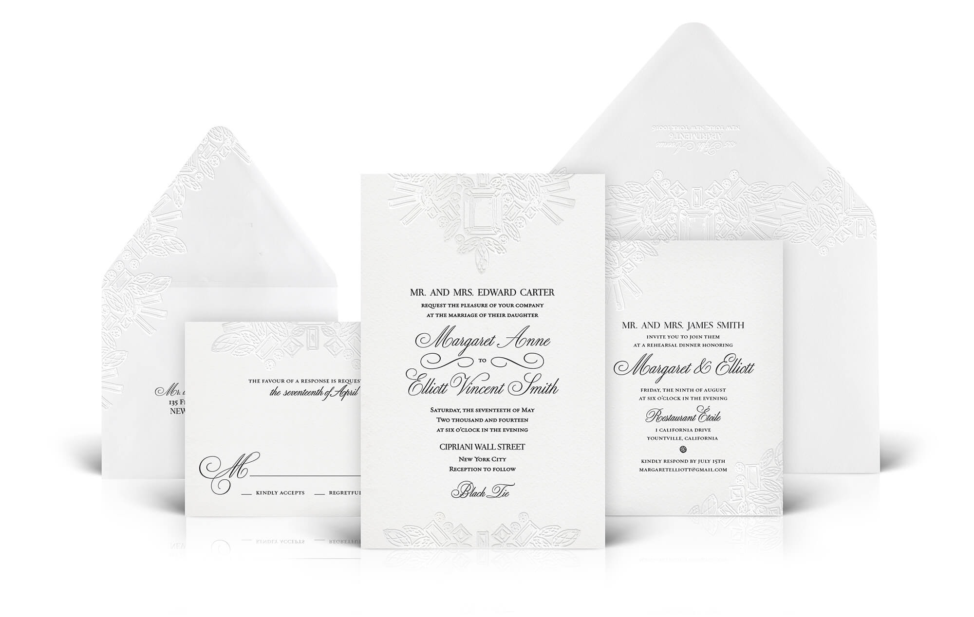 Crystal and jewel inspired wedding invitation