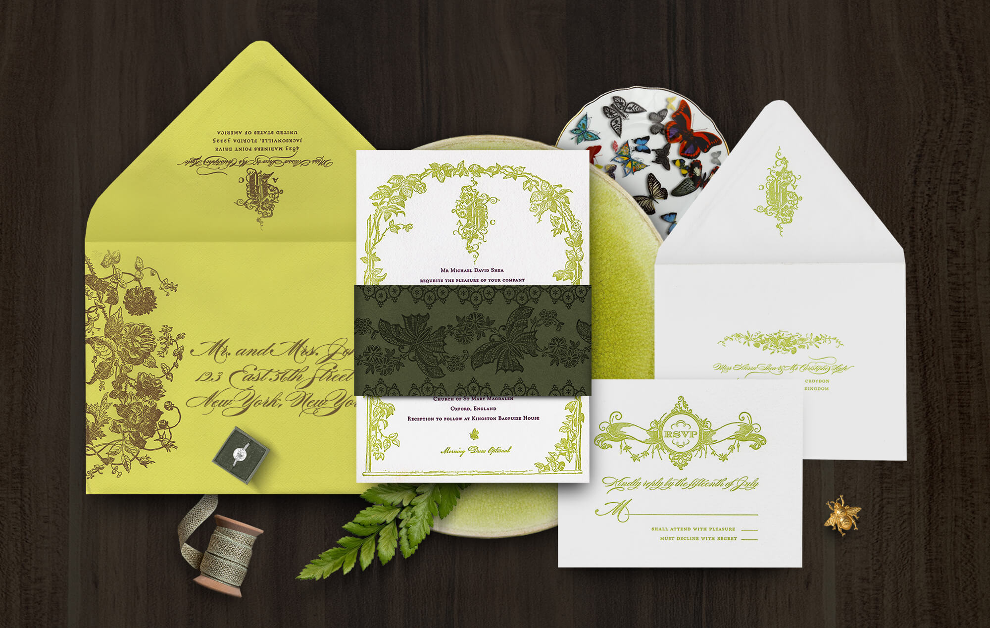English garden trellis wedding invitation