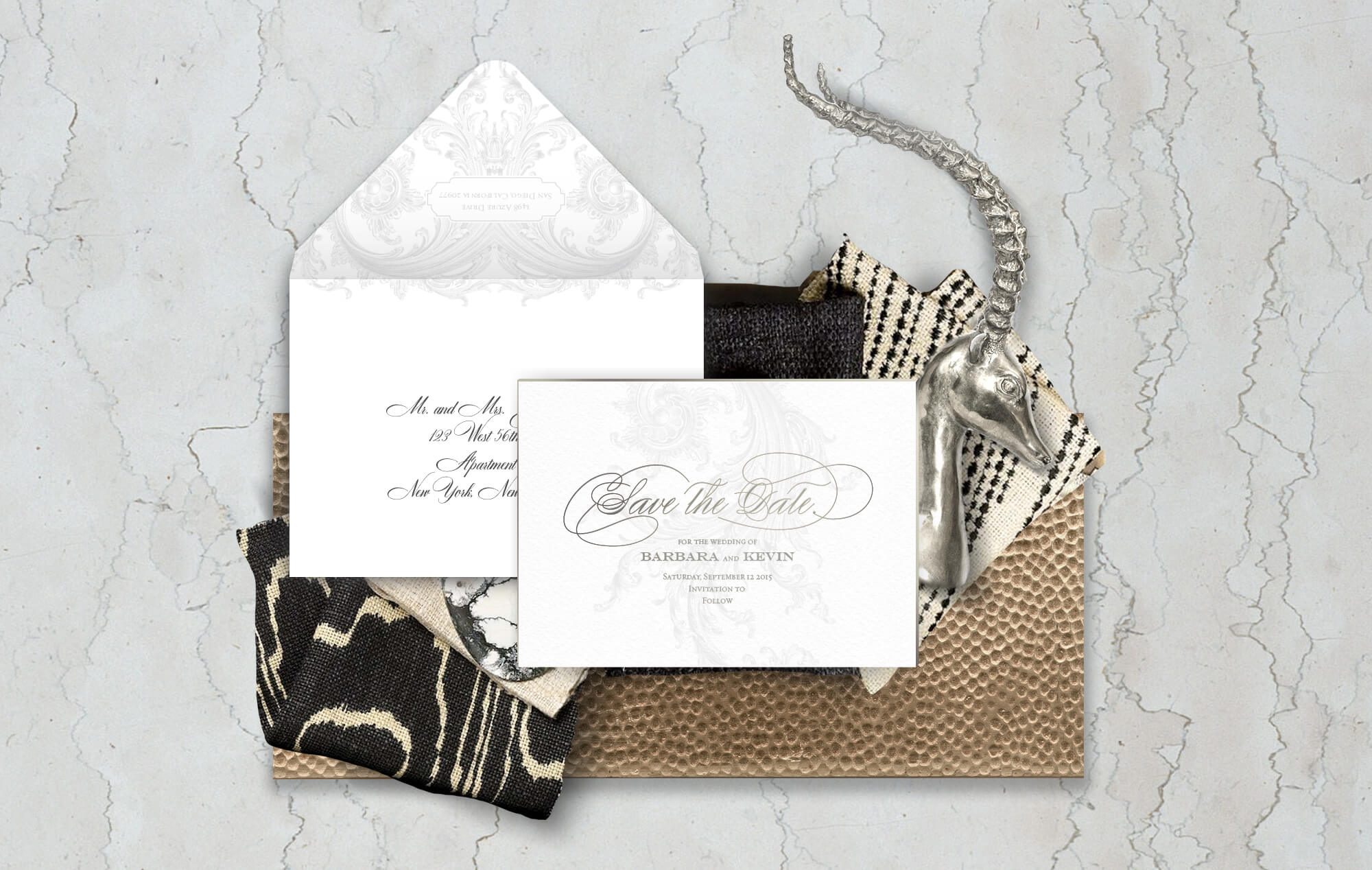 Opulent scrollwork wedding save the date