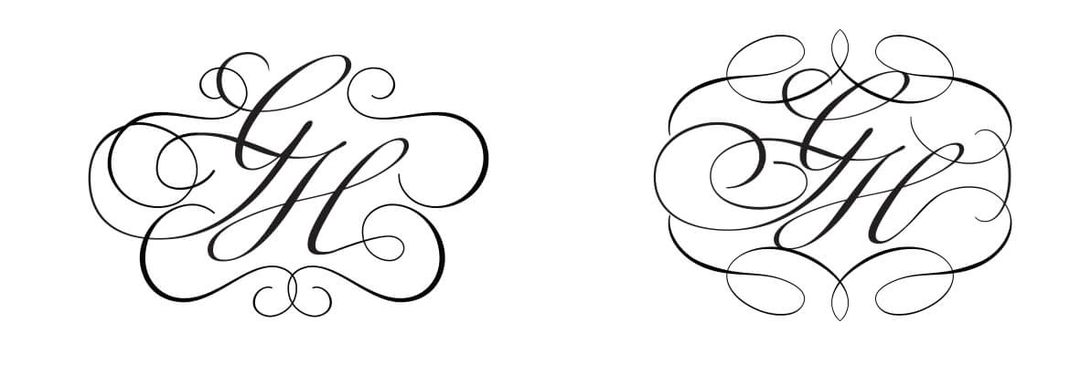 Calligraphy monograms with flourishes