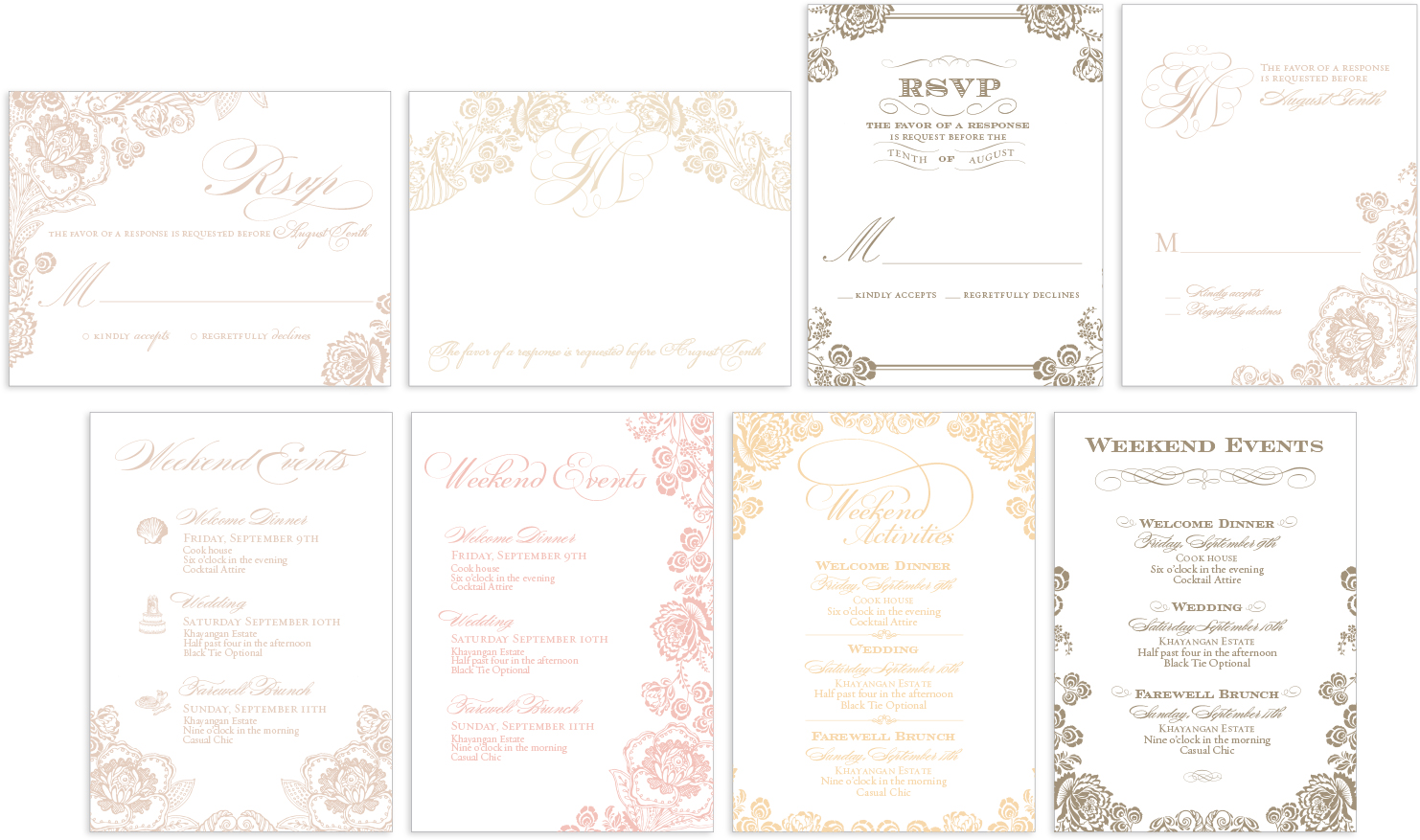 Floral wedding reply card sketches