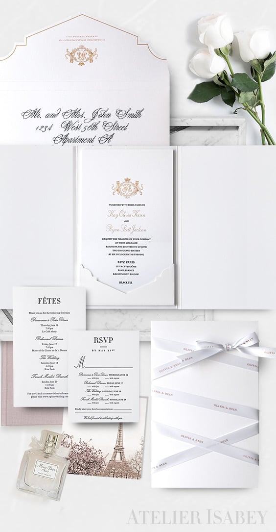 Luxury Paris destination wedding invitation inspired by Dior