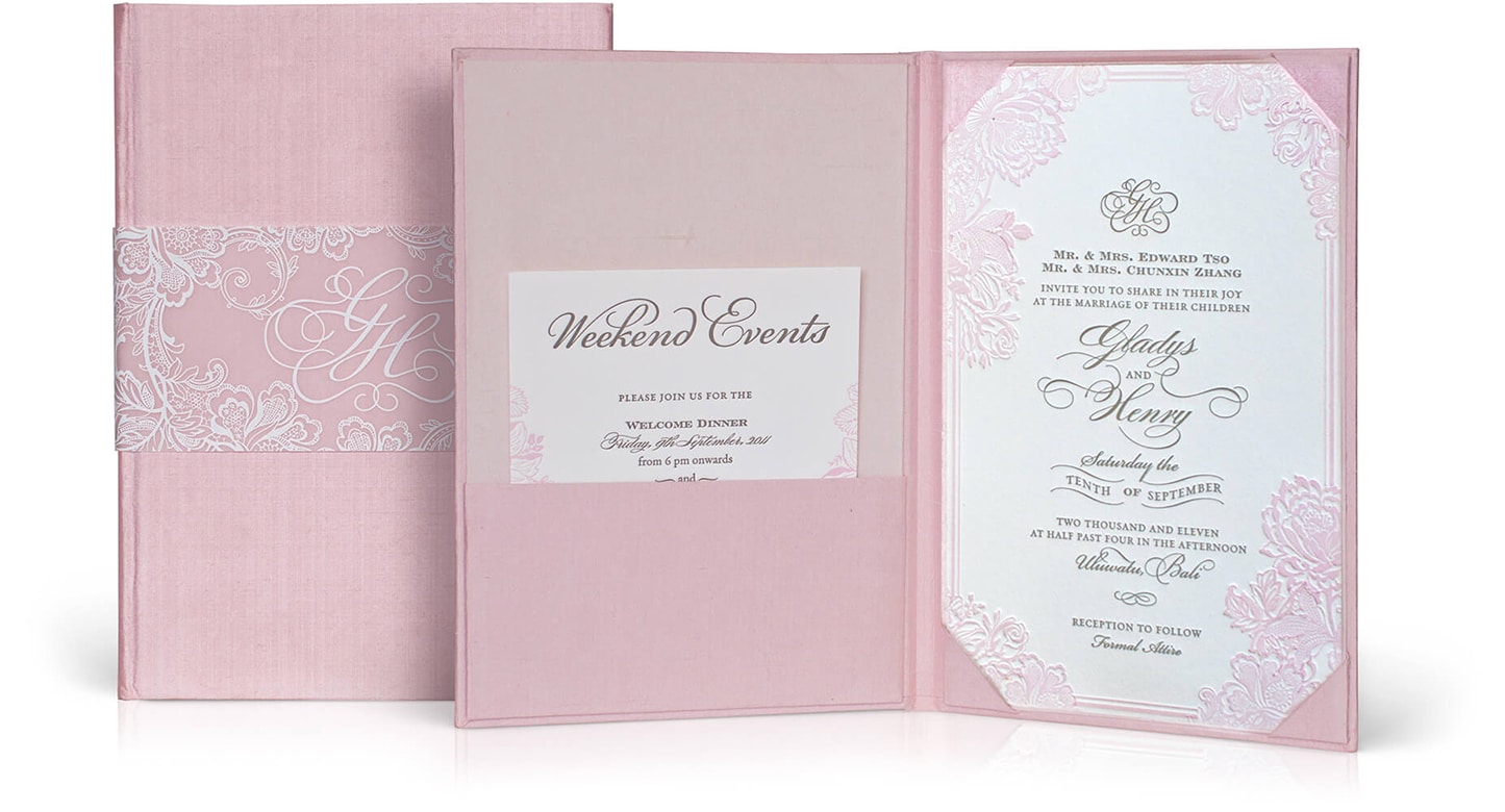 Pink silk wedding invitation