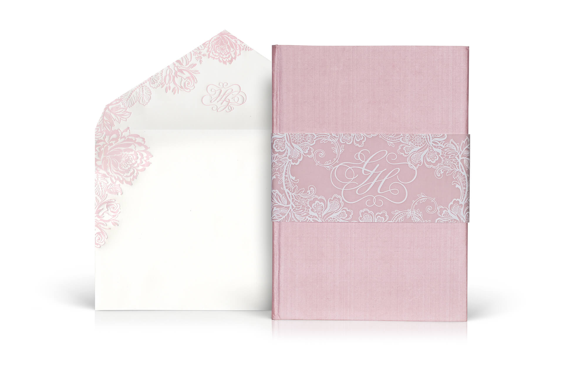 Pink silk folder wedding invitation