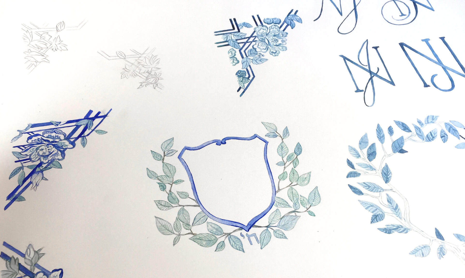 Watercolor process for crest and design elements