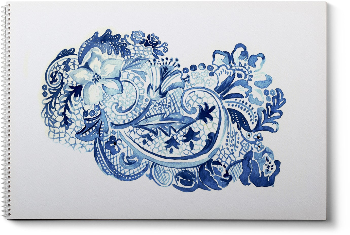 Blue and white watercolor painting