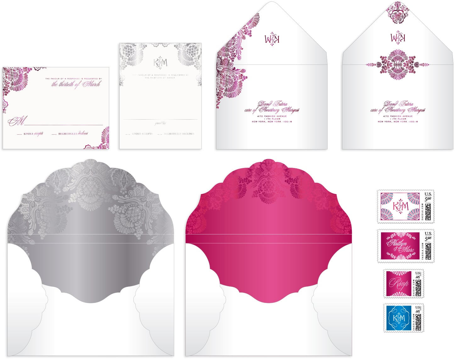 Pink and silver envelope designs