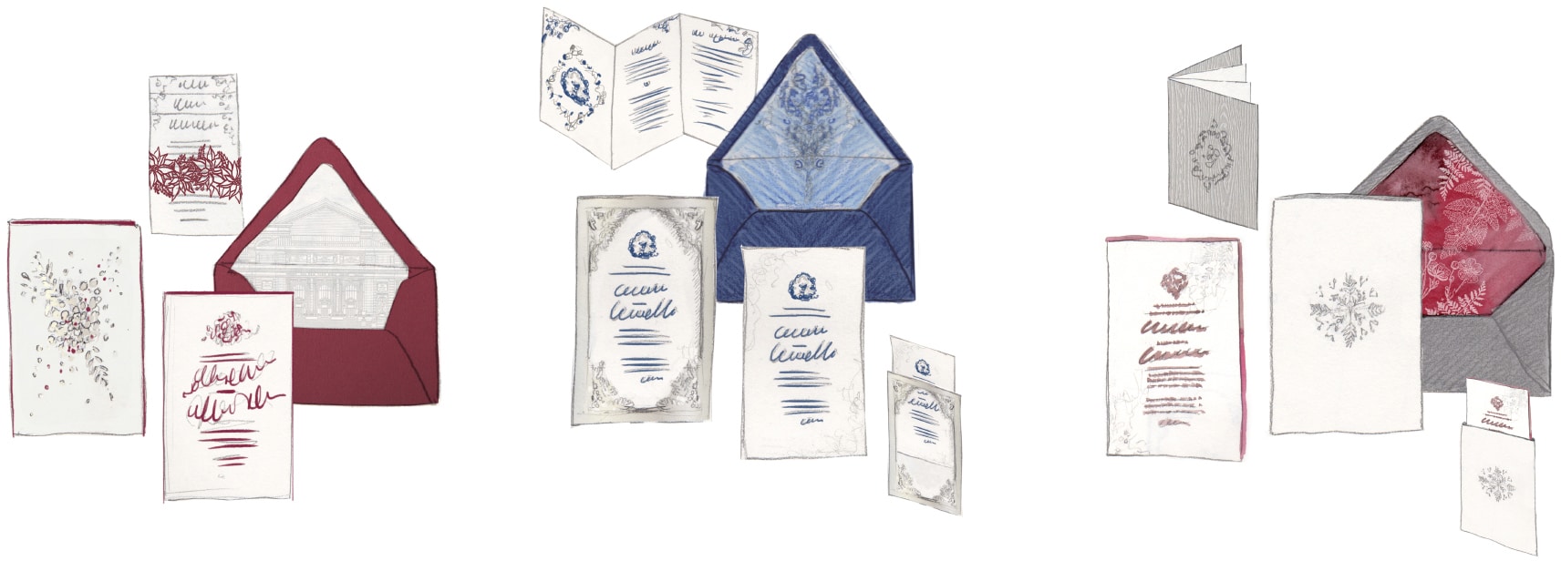 Winter wedding invitation sketches