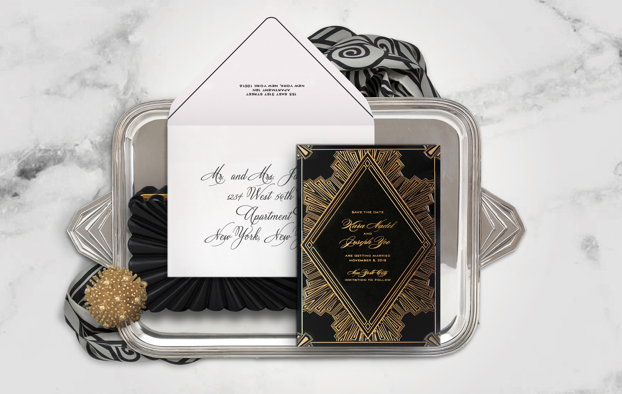 Gold and black Art Deco save the date