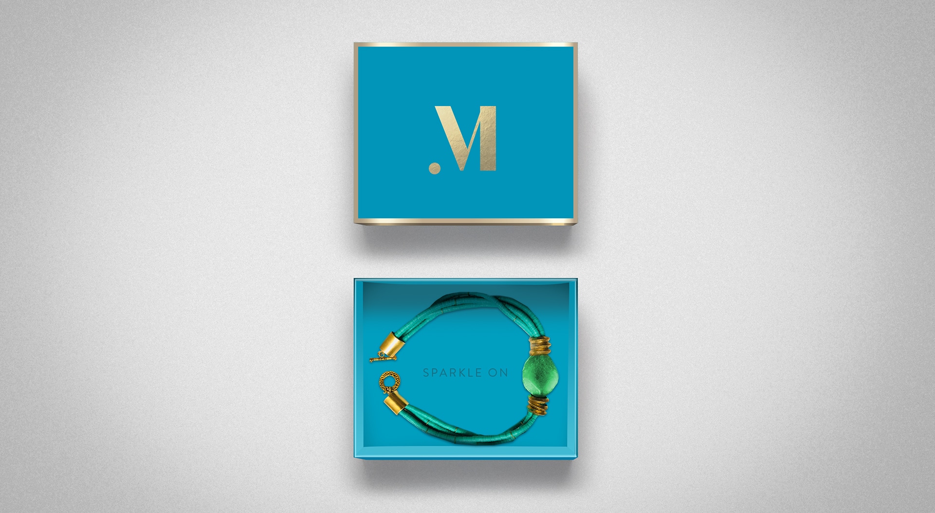 Teal and gold packaging design
