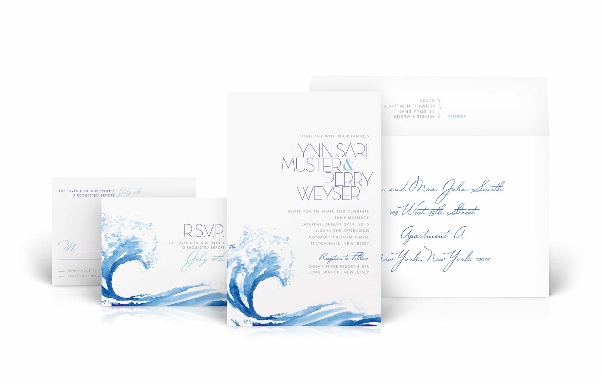 Watercolor wave wedding invitation