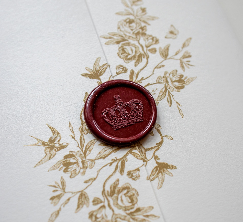 Wine red wax seal with a crown