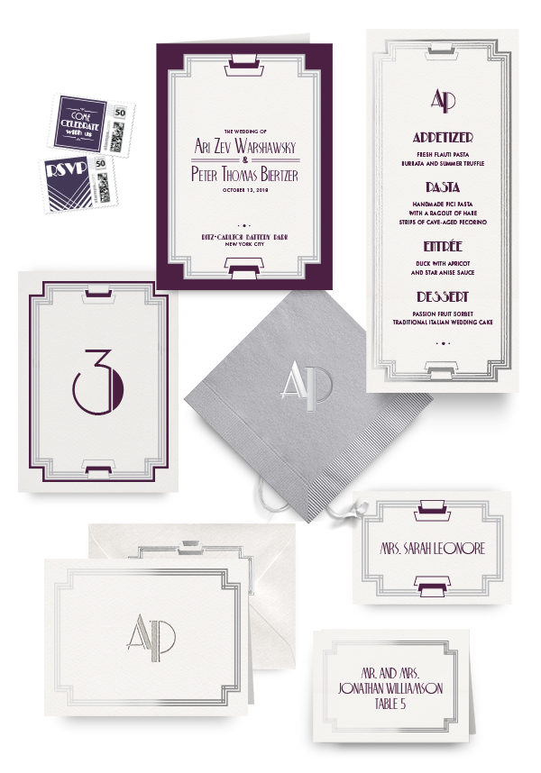 Modern Deco napkins, table cards, escort and place cards
