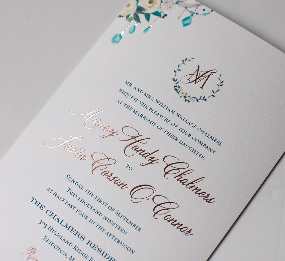Floral meets rustic wedding invitation detail