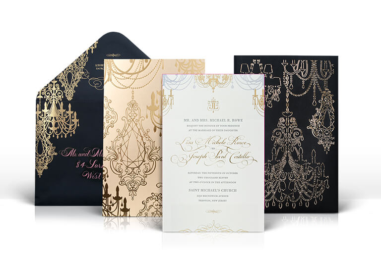 Chandelier and crystal laser cut wedding invitation