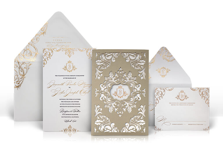 Regal ornate laser cut wedding invitation