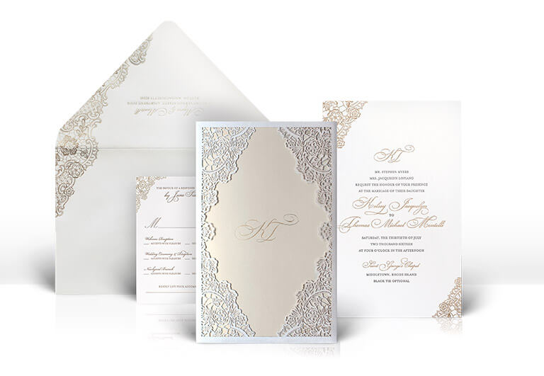 Ivory lace laser cut wedding invitation