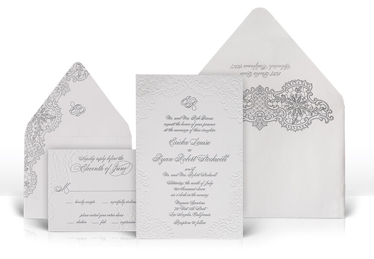 Classic lace letterpress wedding invitation