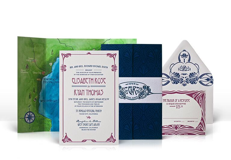 Lake Tahoe Art Nouveau wedding invitation