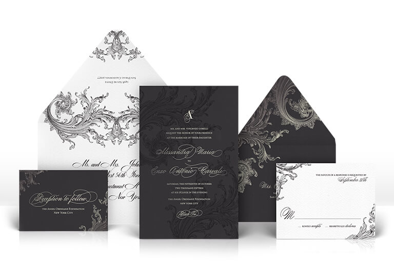 Opulent scrollwork wedding invitation