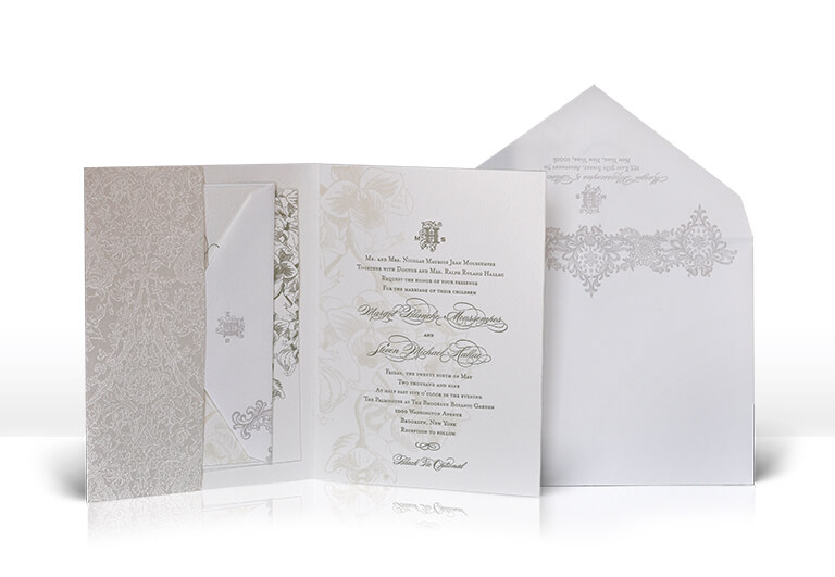 Romantic lace and floral wedding invitation folder