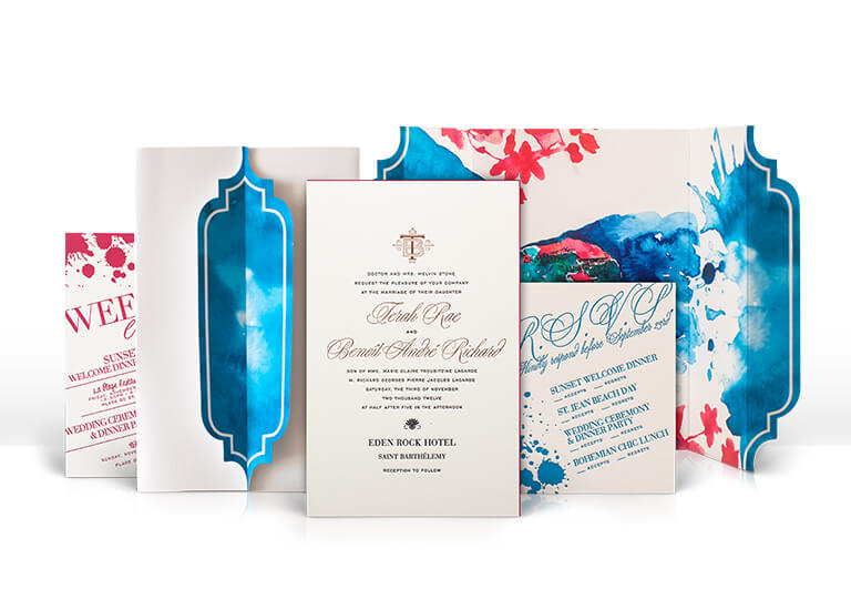 Watercolor Saint Barts wedding invitation