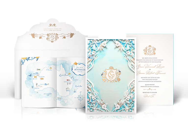 Watercolor Australia destination wedding invitation