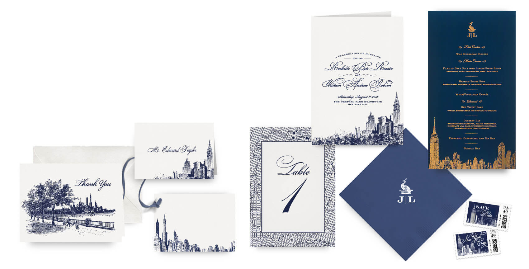 New York City menus, programs and wedding accessories