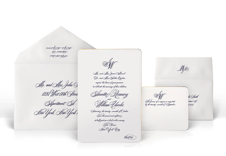 Classic engraved navy wedding invitation