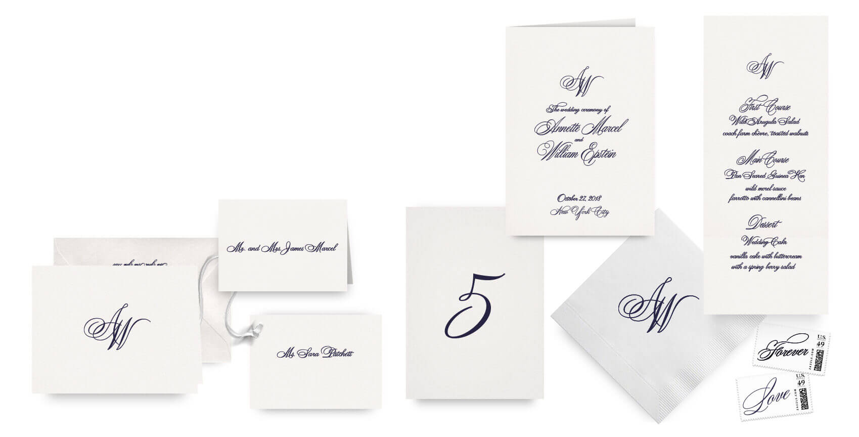 Classic menus, programs and wedding accessories