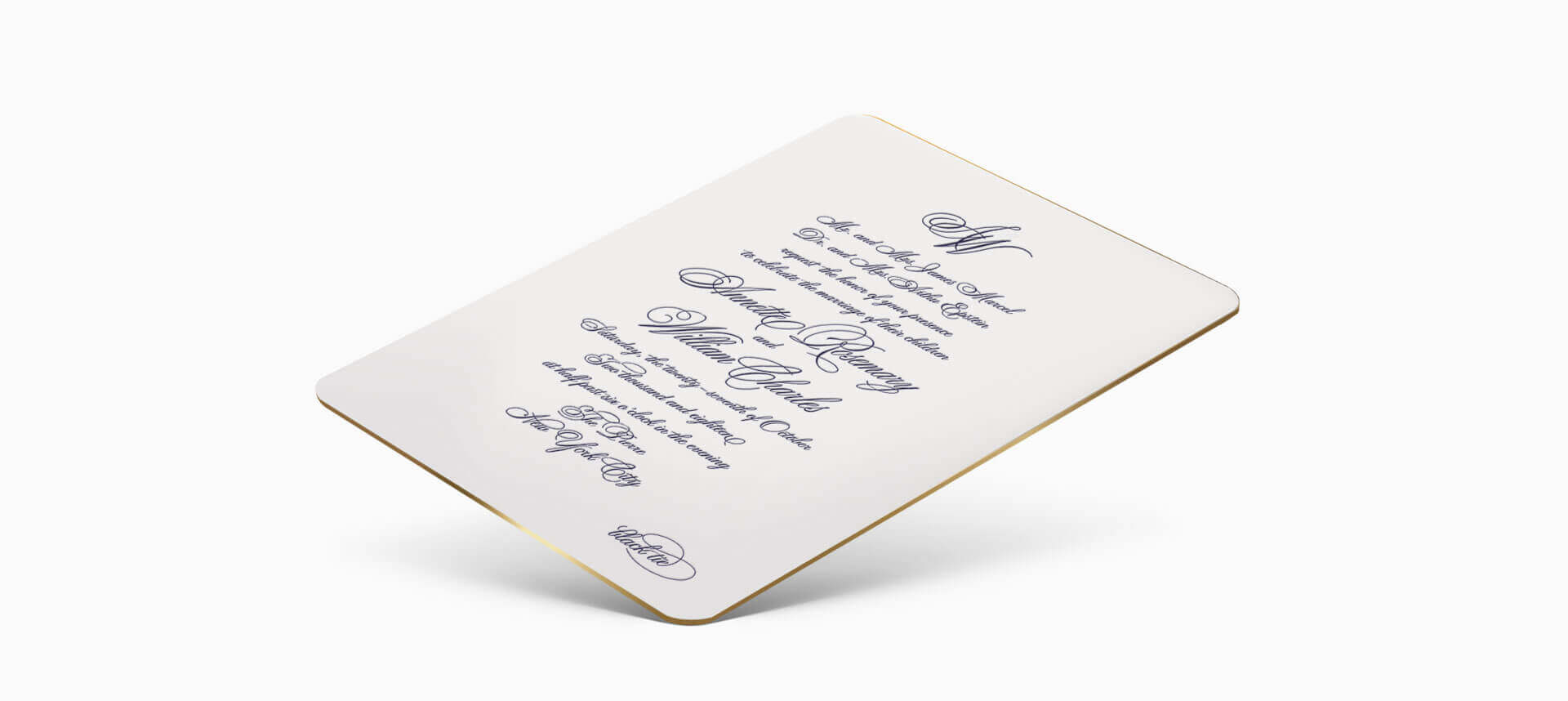 Classic wedding invitation with gold edges
