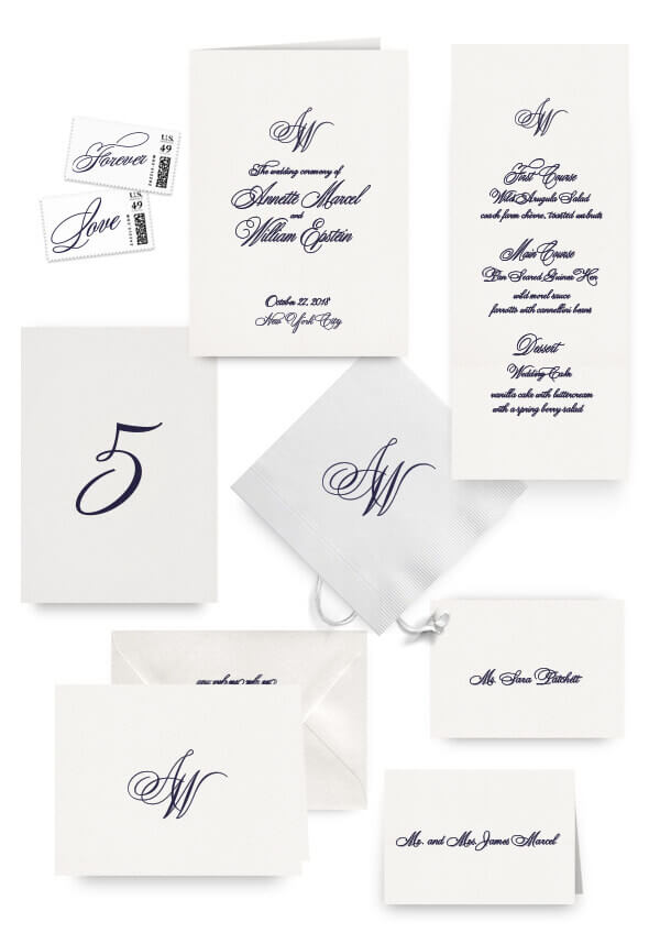 Classic napkins, table cards, escort and place cards