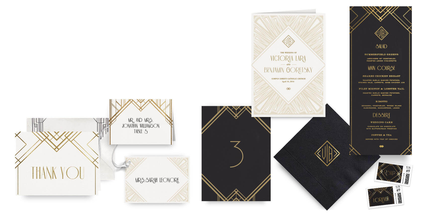Great Gatsby menus, programs and wedding accessories