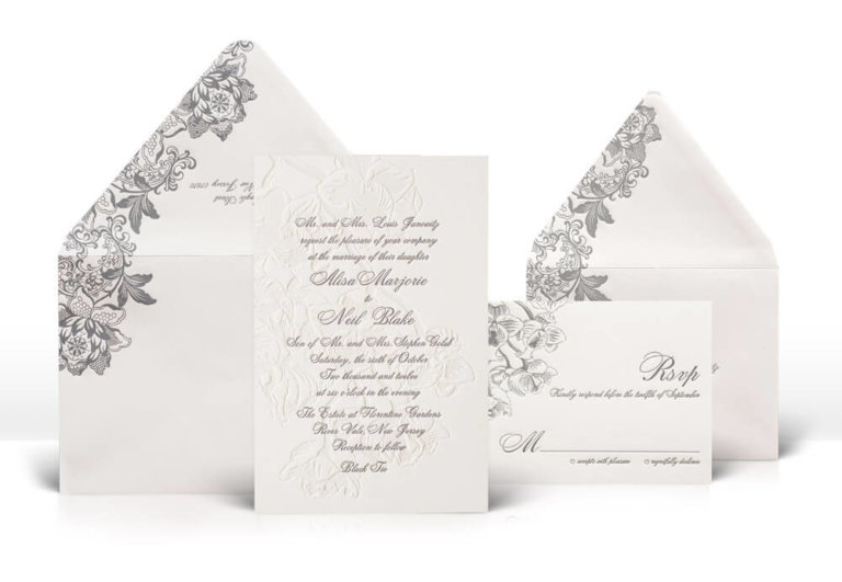 Orchid floral letterpress wedding invitation