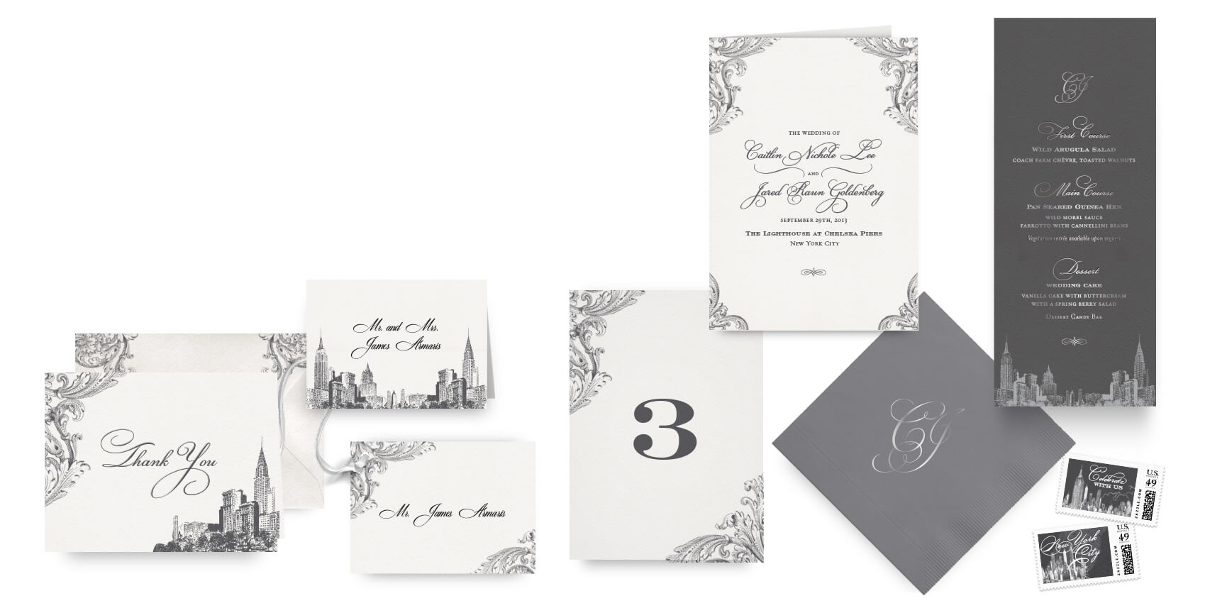 New York menus, programs and wedding accessories