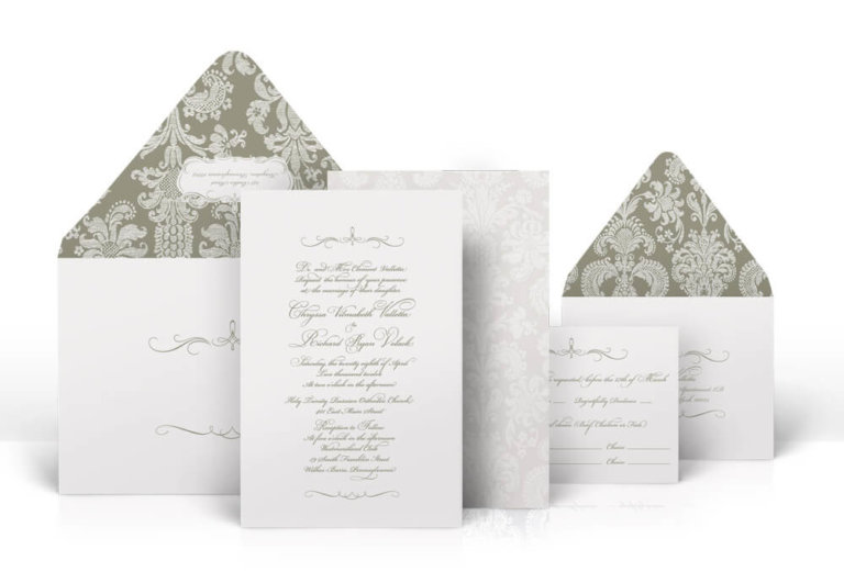 Classic damask letterpress wedding invitation