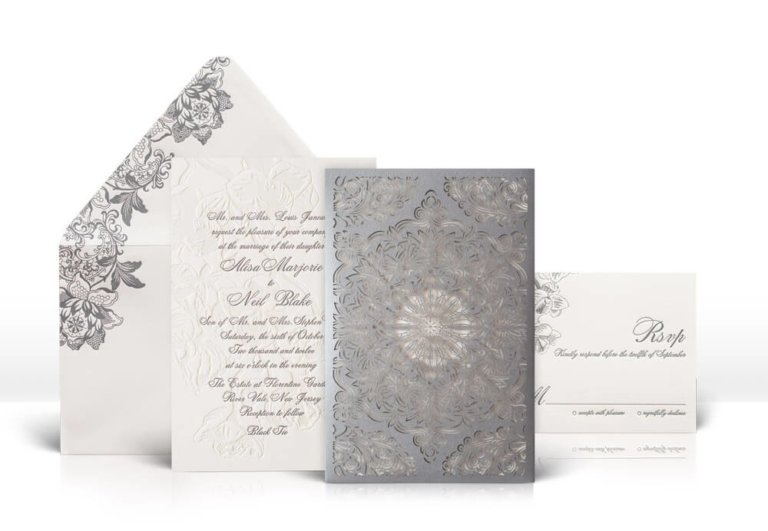 Floral and lace laser cut wedding invitation