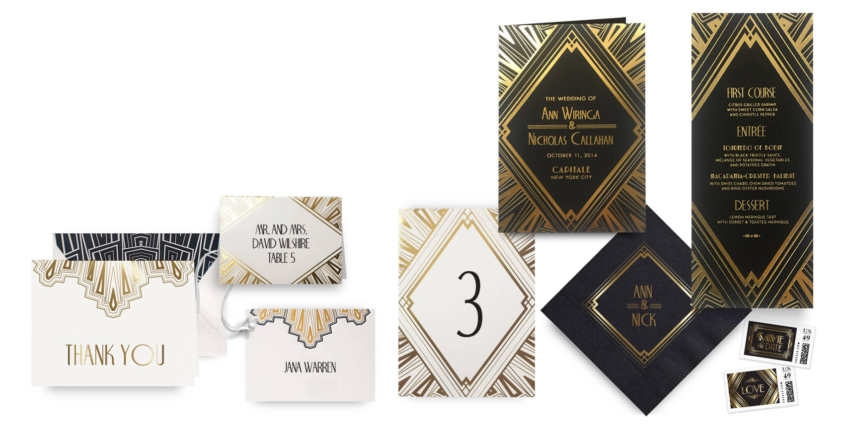 Great Gatsby menus, programs and wedding accessories