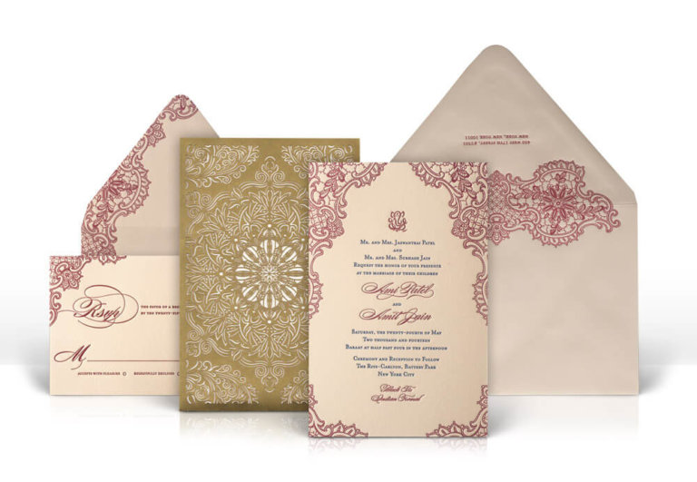 Indian red and gold wedding invitation