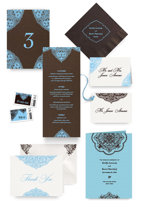 Indian wedding menus, programs and wedding accessories