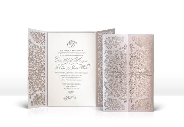 Laser cut gatefold lace wedding invitation