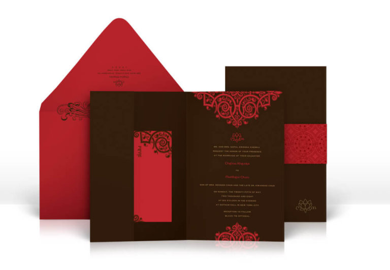 Red Indian wedding invitation with mehndi details