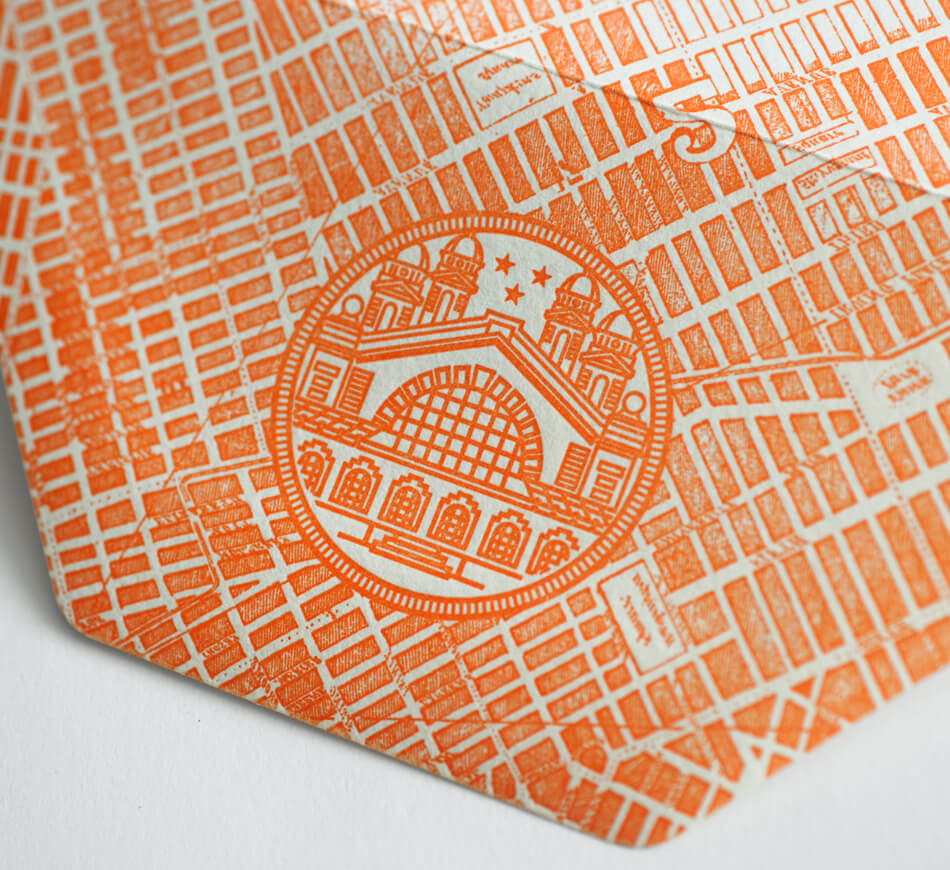 Ellis island inspired logo stamp