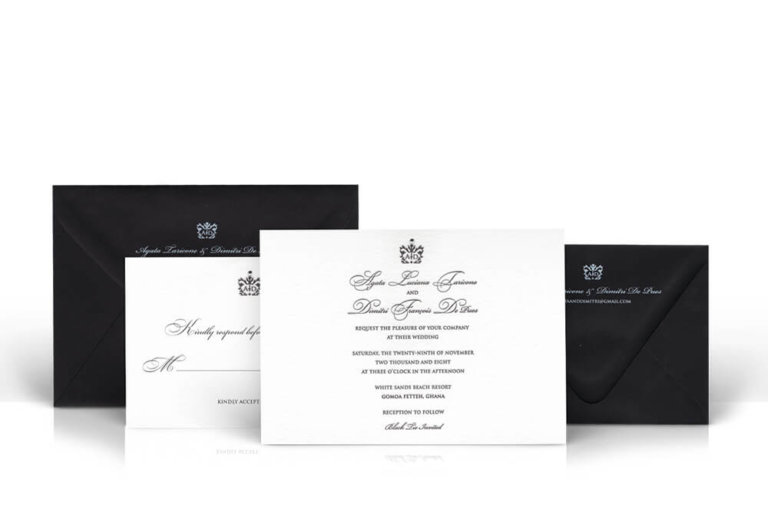 Black and white classic letterpress wedding invitation