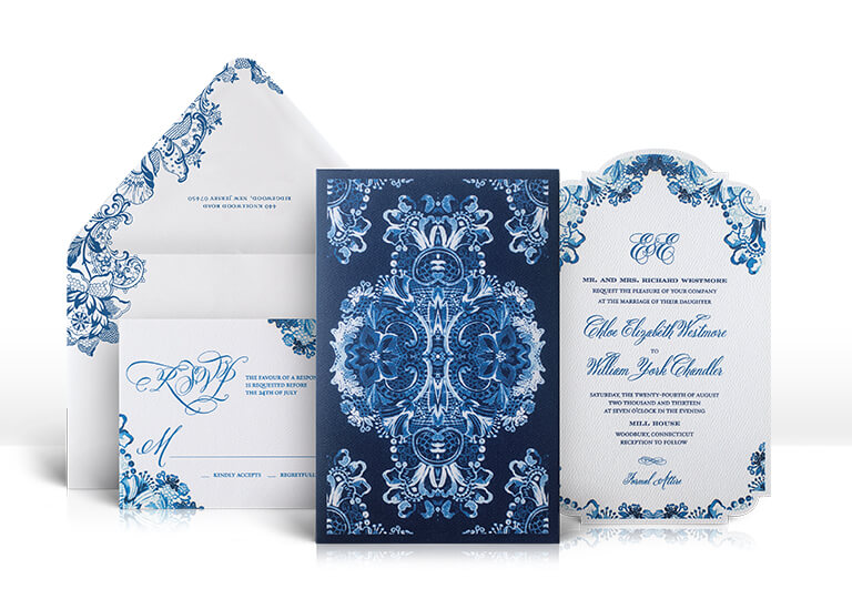 Blue watercolor floral wedding invitation