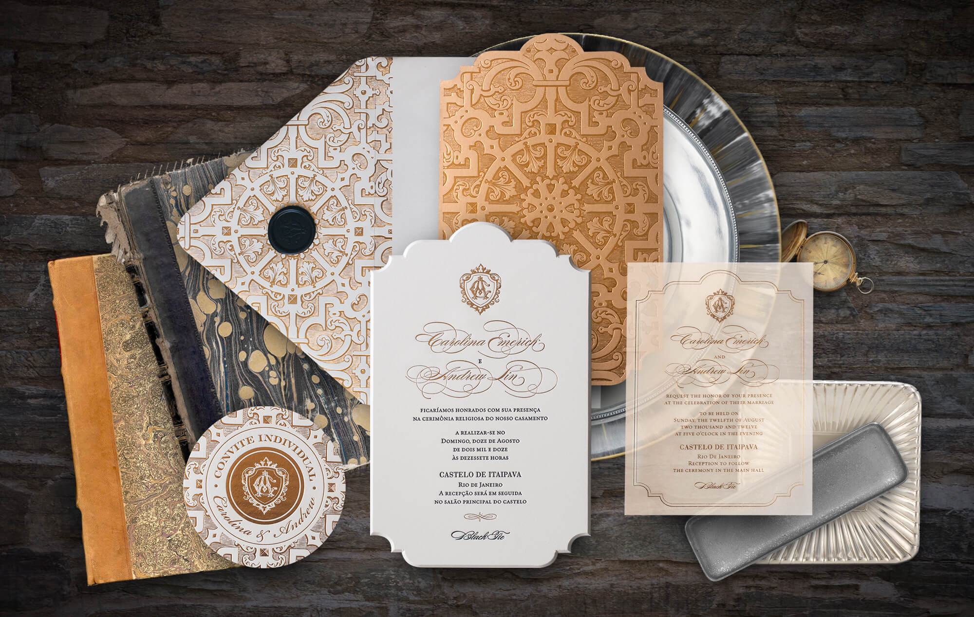 Brazil castle ornate wedding invitation