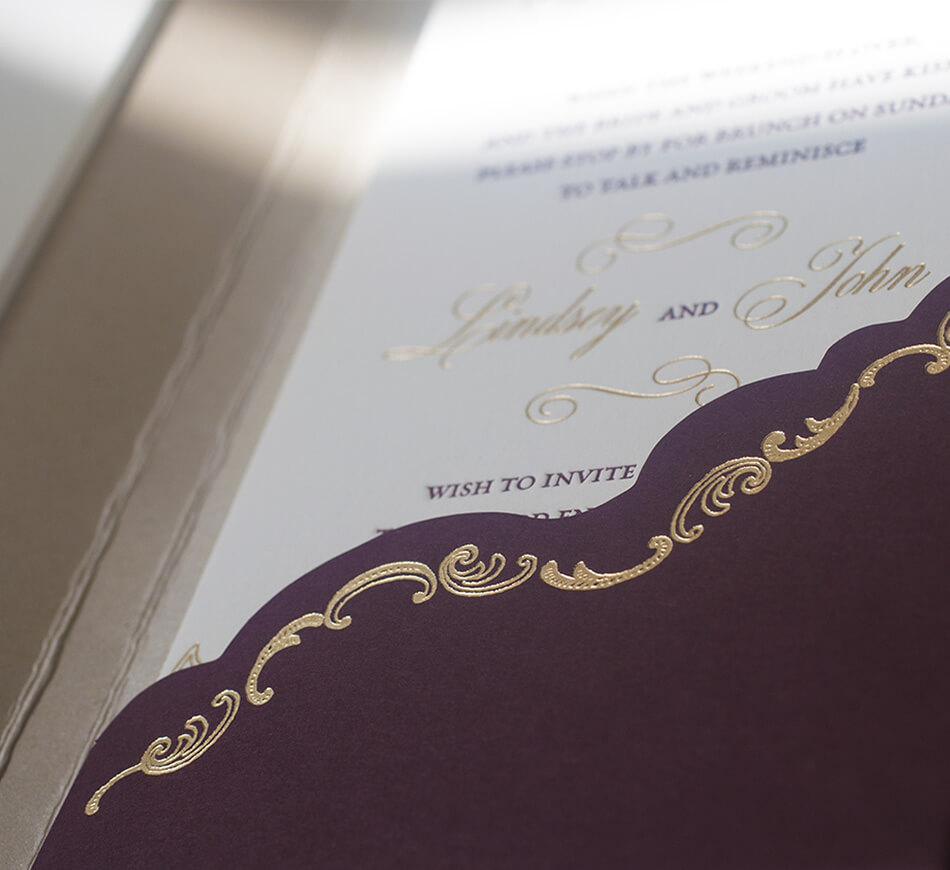 Burgundy pocket with gold foil ornament