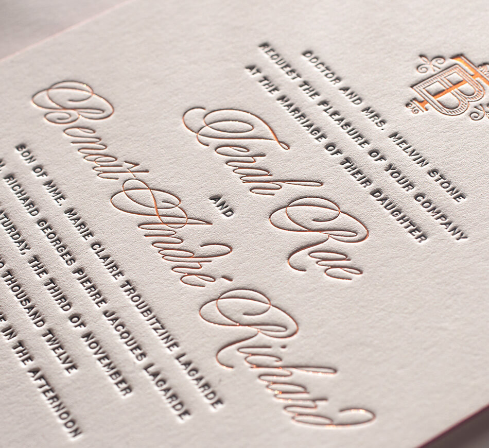 Copper foil and black letterpress typography