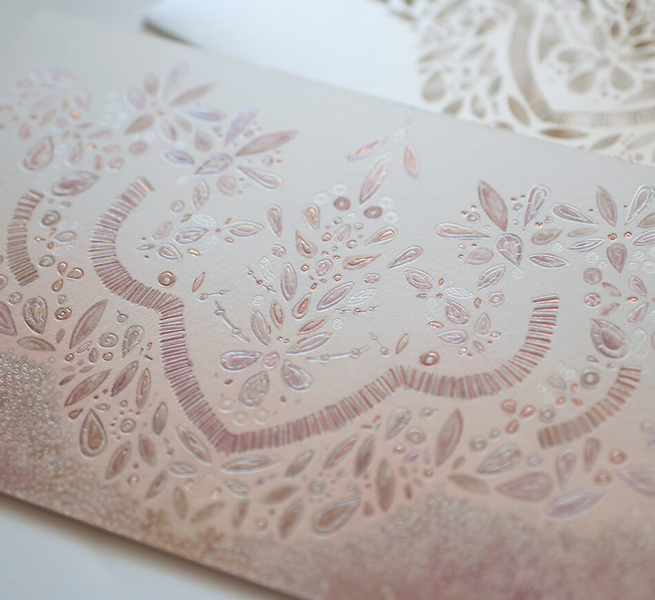 Jewel and crystal embroidery painted invitation