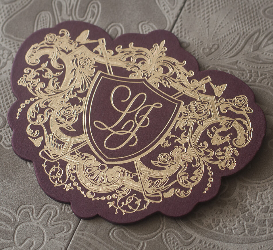 Custom designed coat of arms with calligraphy lettering